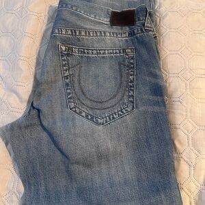 True Religion Men’s Light Blue Relaxed Jeans with Signature Back Pocket
